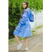 Boho Style Embroidered  Dress Blue with Black/White Embroidery